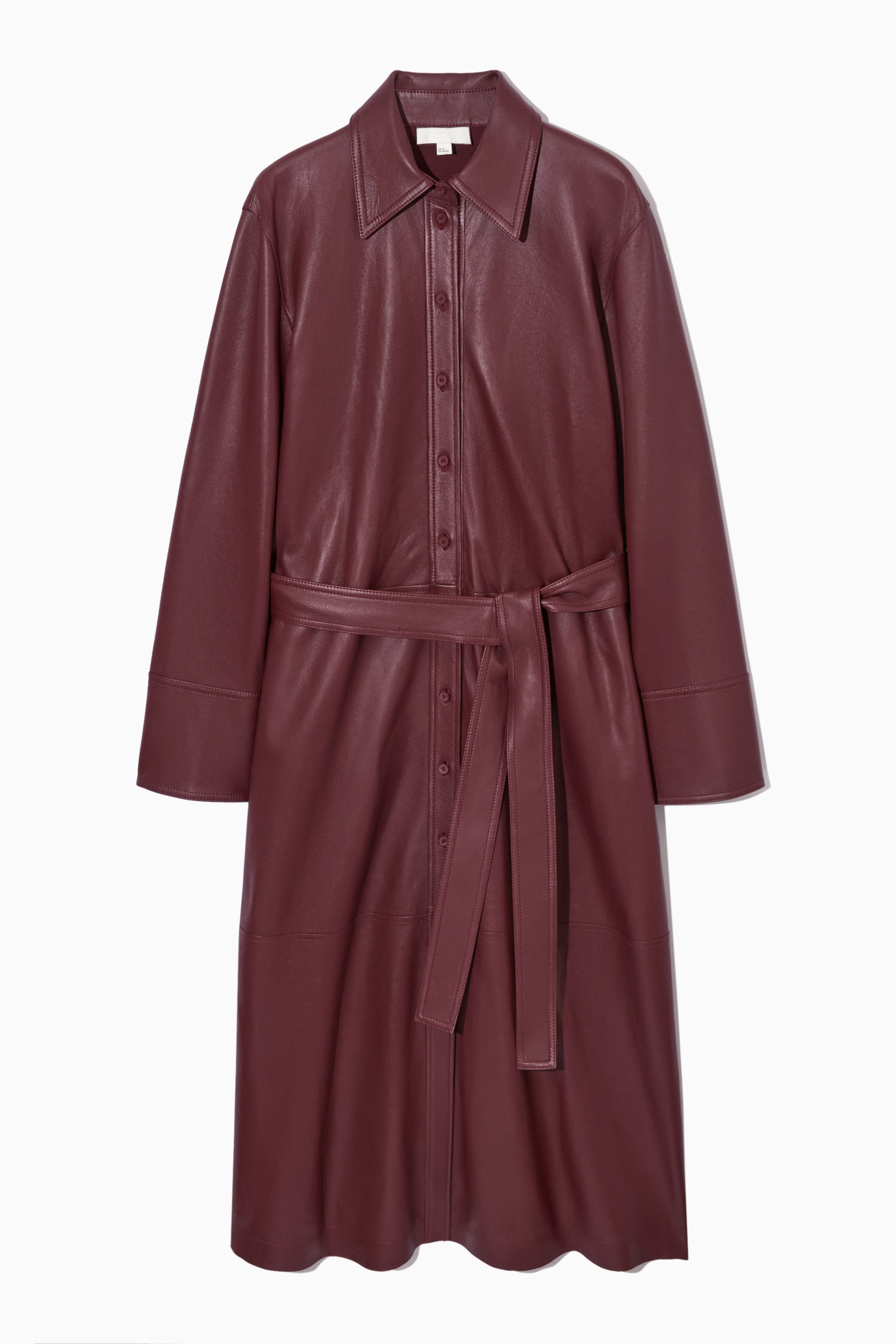 View larger image: BELTED LEATHER MIDI SHIRT DRESS - BURGUNDY - Ladies | H&M GB 1
