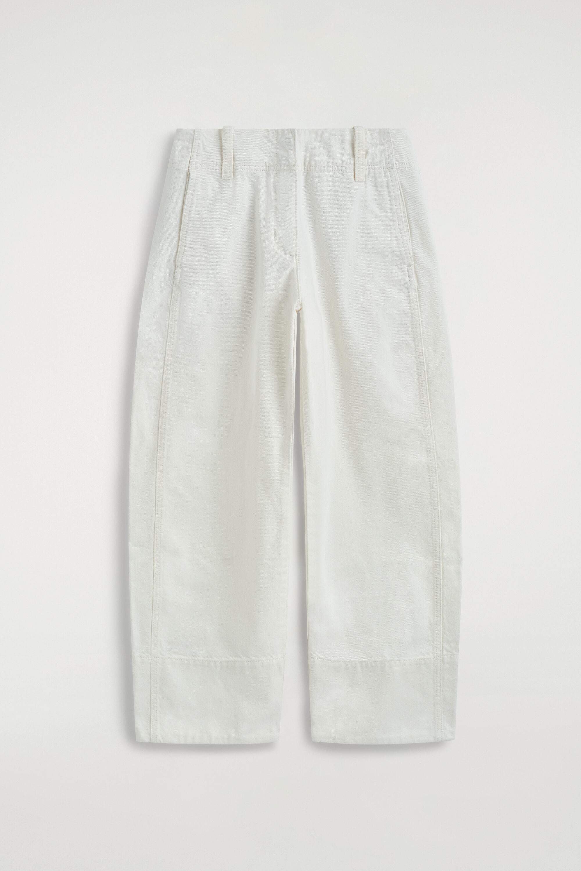Denim Barrel-Leg Trousers - White