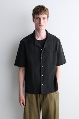 CAMP-COLLAR COTTON SHIRT — BLACK 1