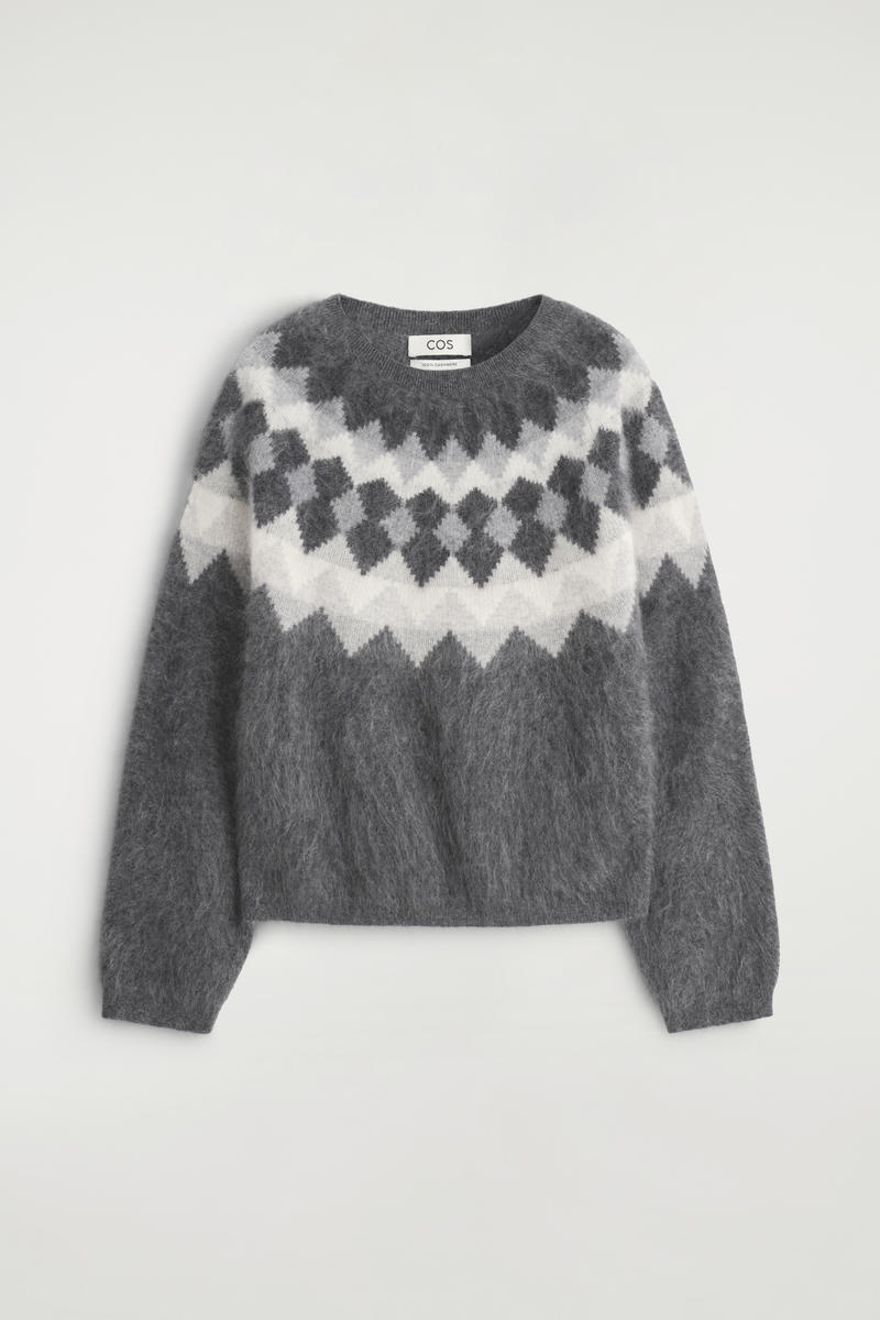 Cos Fair Isle Brushed-cashmere Jumper In Gray