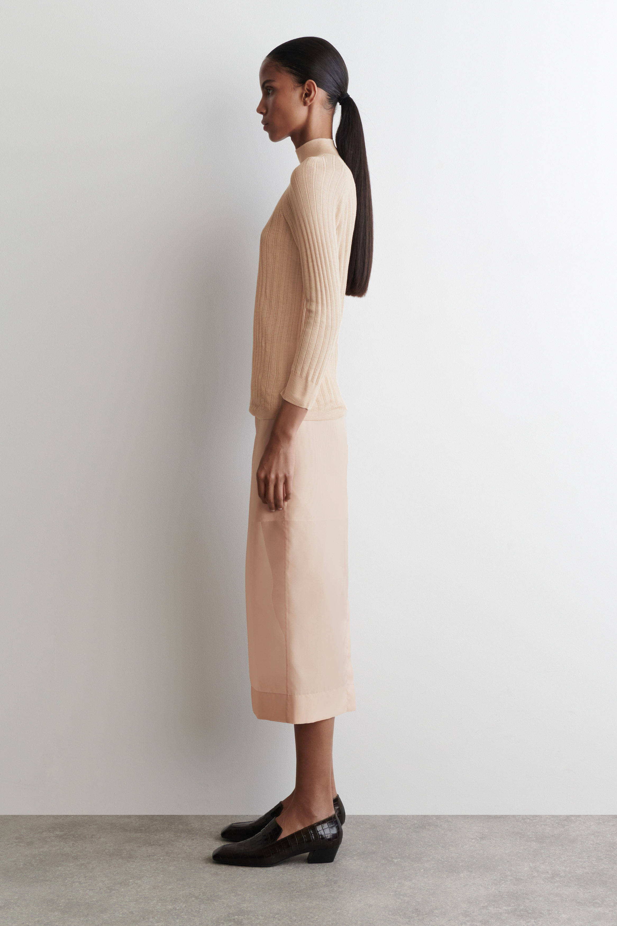 SHEER RIBBED-KNIT TOP - PEACH | COS