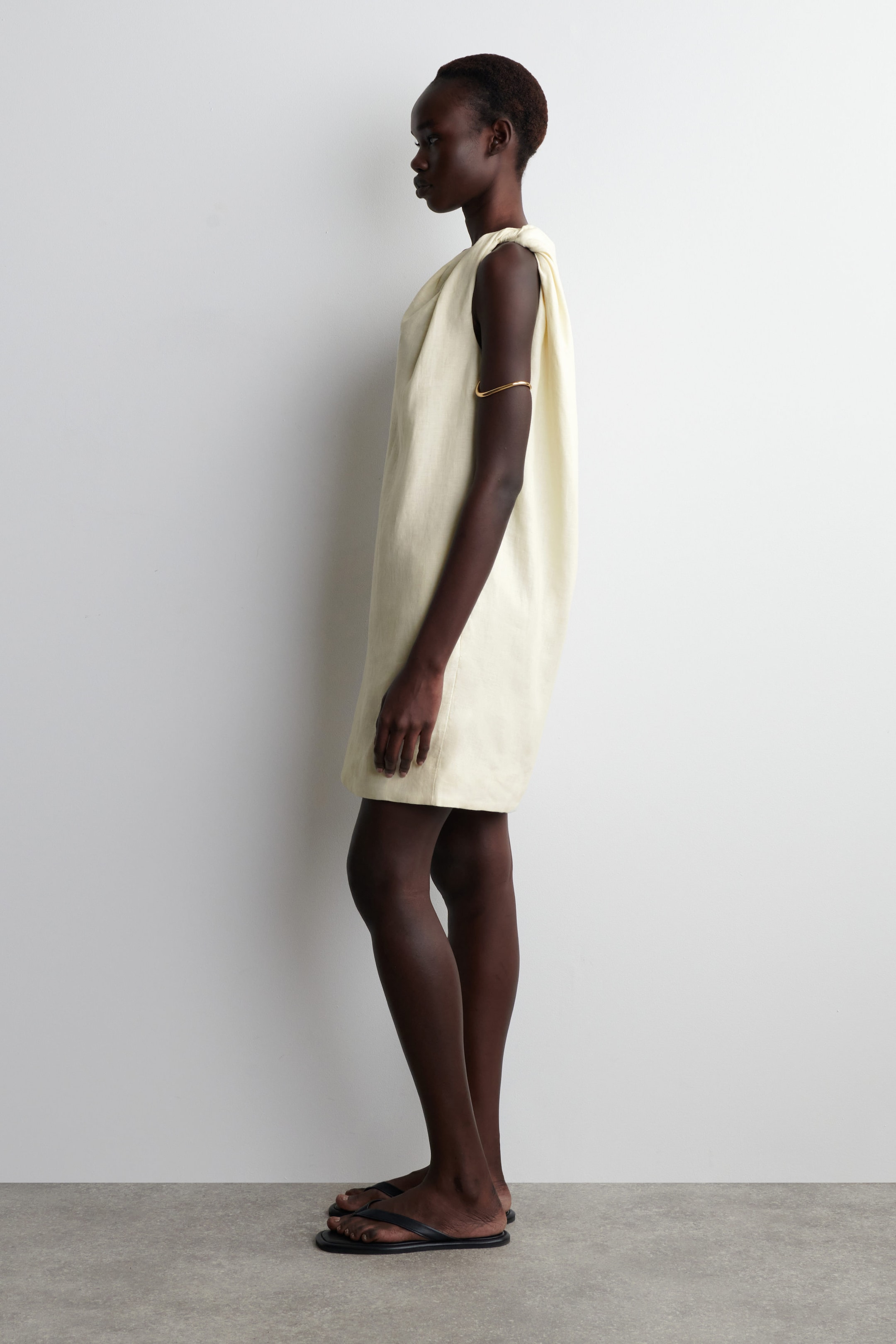 TWIST-DETAIL LINEN MINI DRESS
