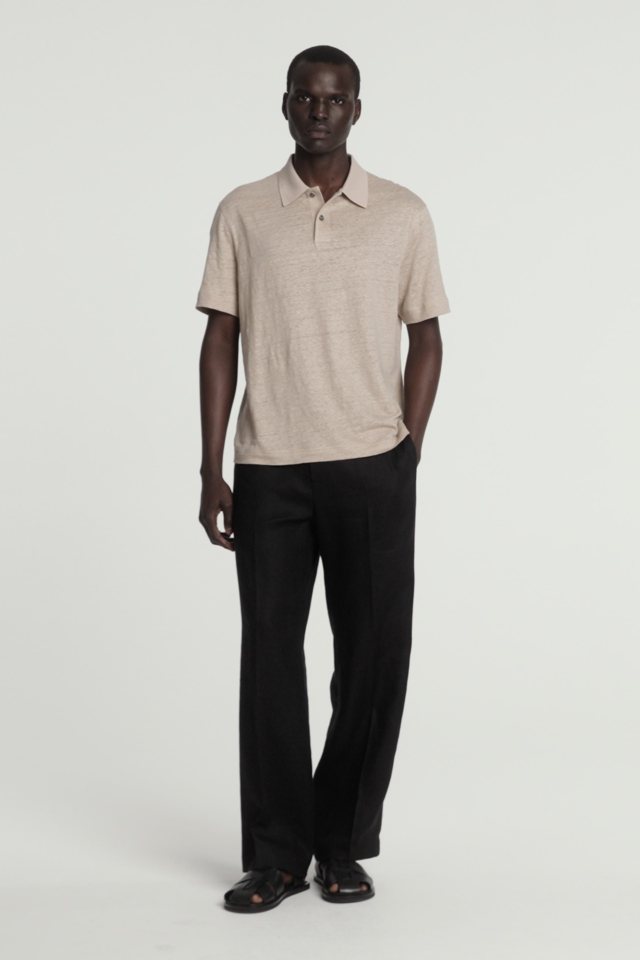 KNITTED LINEN POLO SHIRT - BEIGE | COS