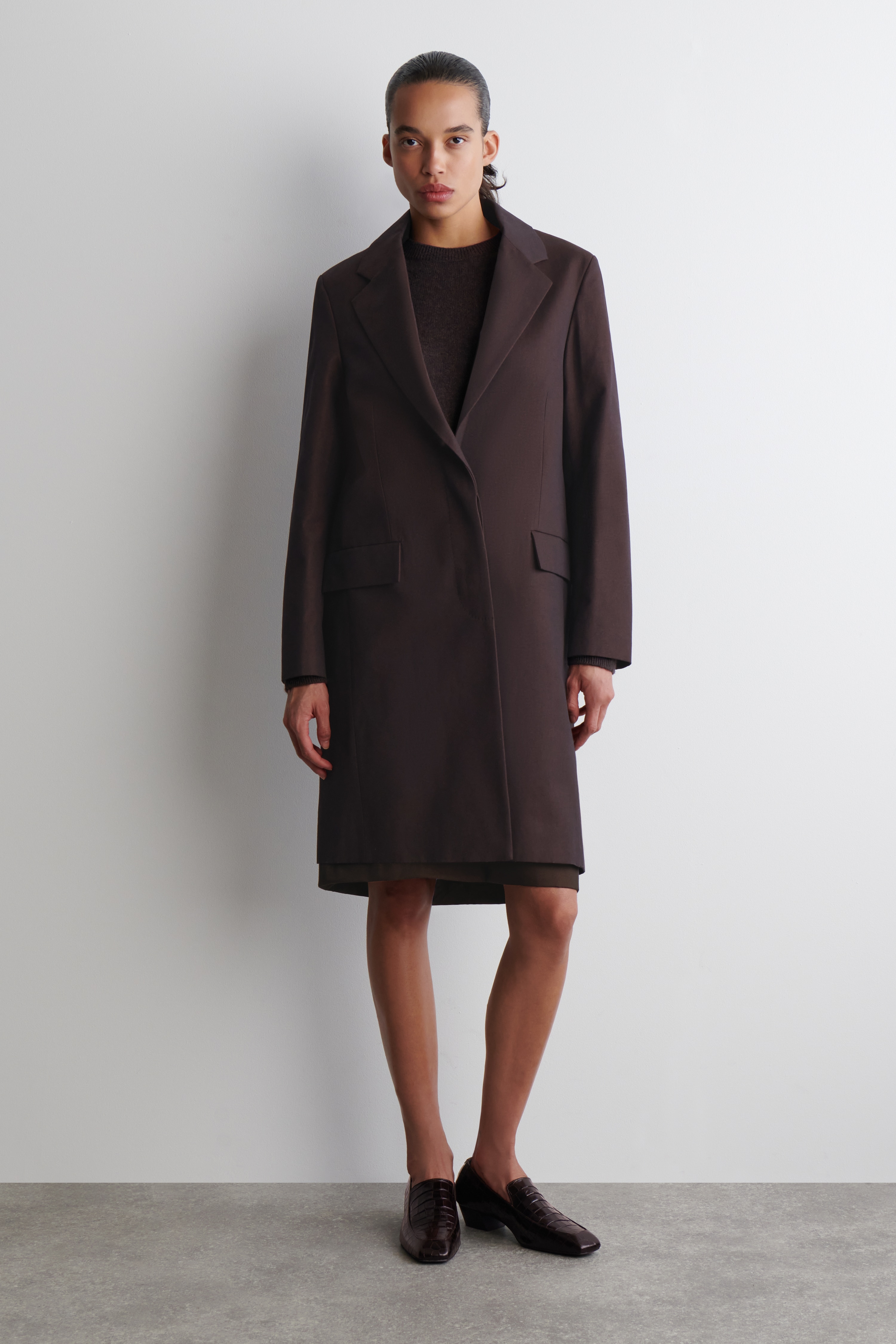 DŁUGI PŁASZCZ Z BAWEŁNY - BURGUNDOWY