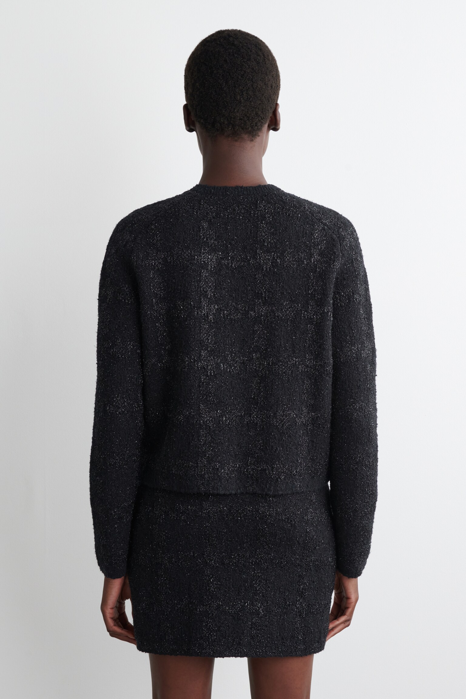 CARDIGAN IN MAGLIA BOUCLÉ LUCENTE - NERO / QUADRI - 7