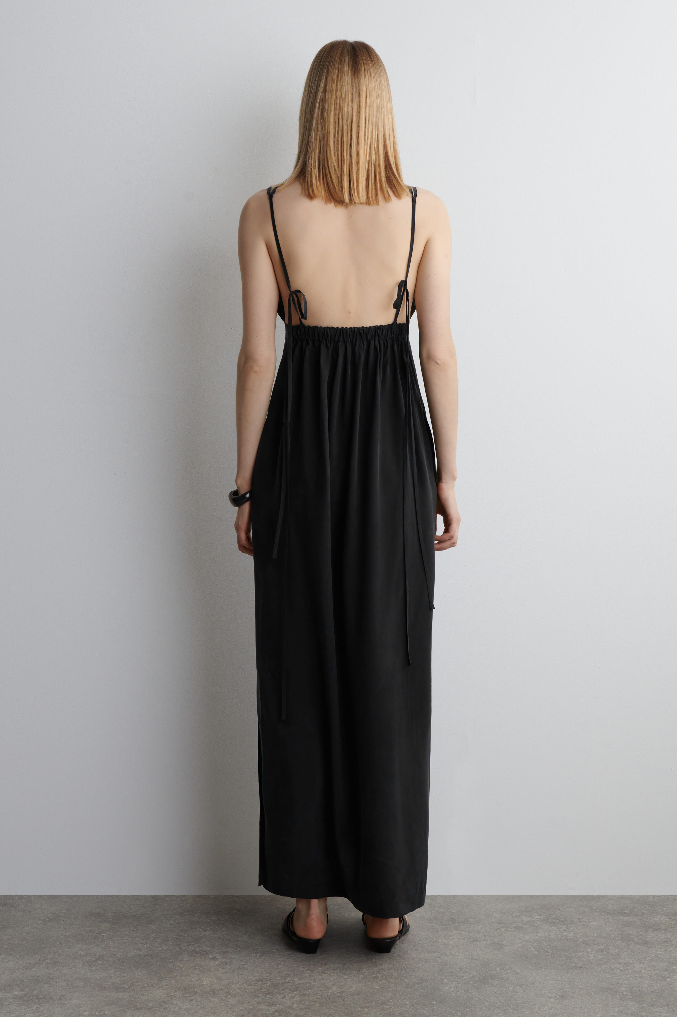 GATHERED V-NECK MAXI DRESS - WASHED BLACK | COS US GATHERED V-NECK MAXI DRESS - WASHED BLACK | COS US