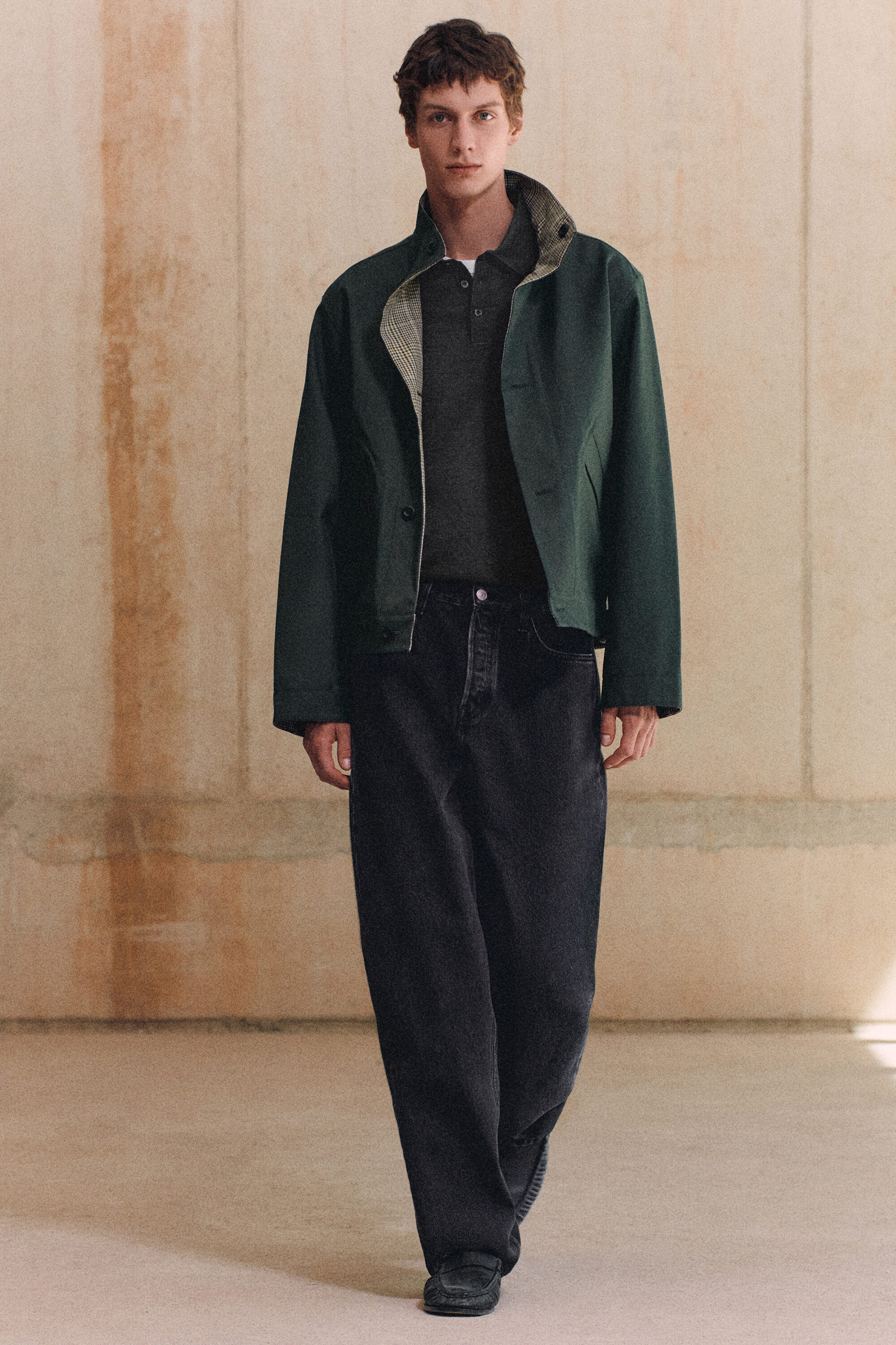 REVERSIBLE MOCK-NECK JACKET - GREEN / BEIGE / CHECKED | COS US