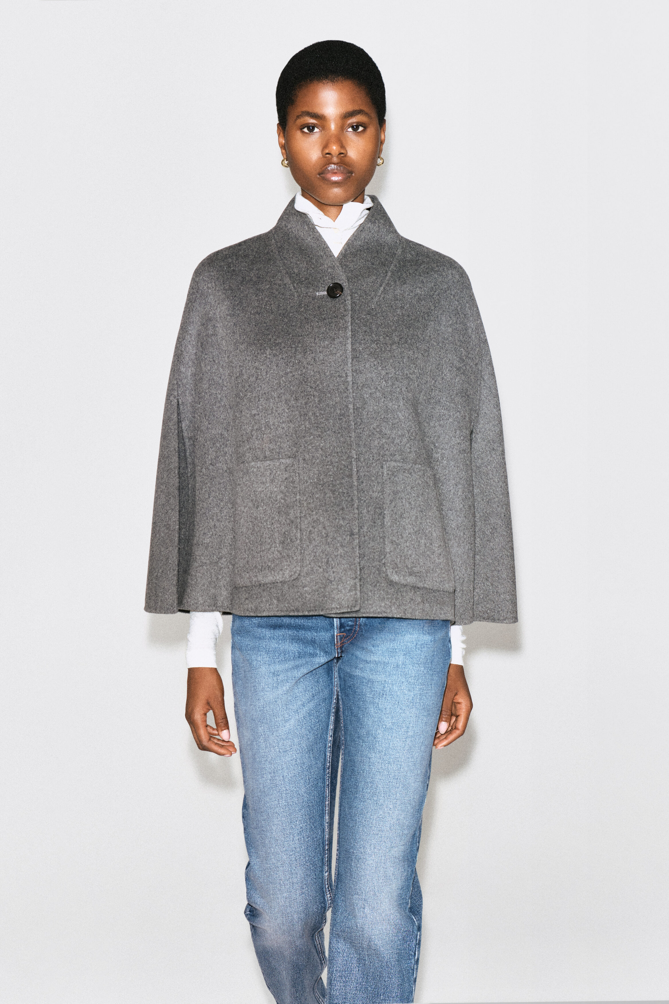 SHAWL-COLLAR DOUBLE-FACED WOOL CAPE - GRAY | COS US