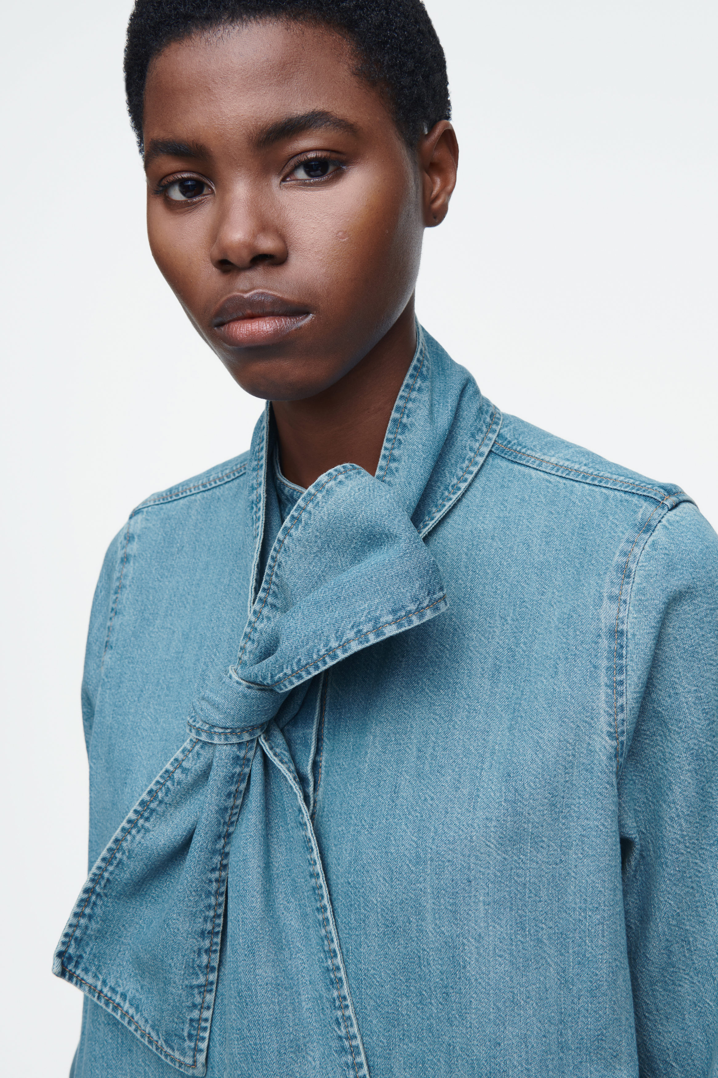 NECK-TIE DENIM BLOUSE - DUSTY BLUE | COS