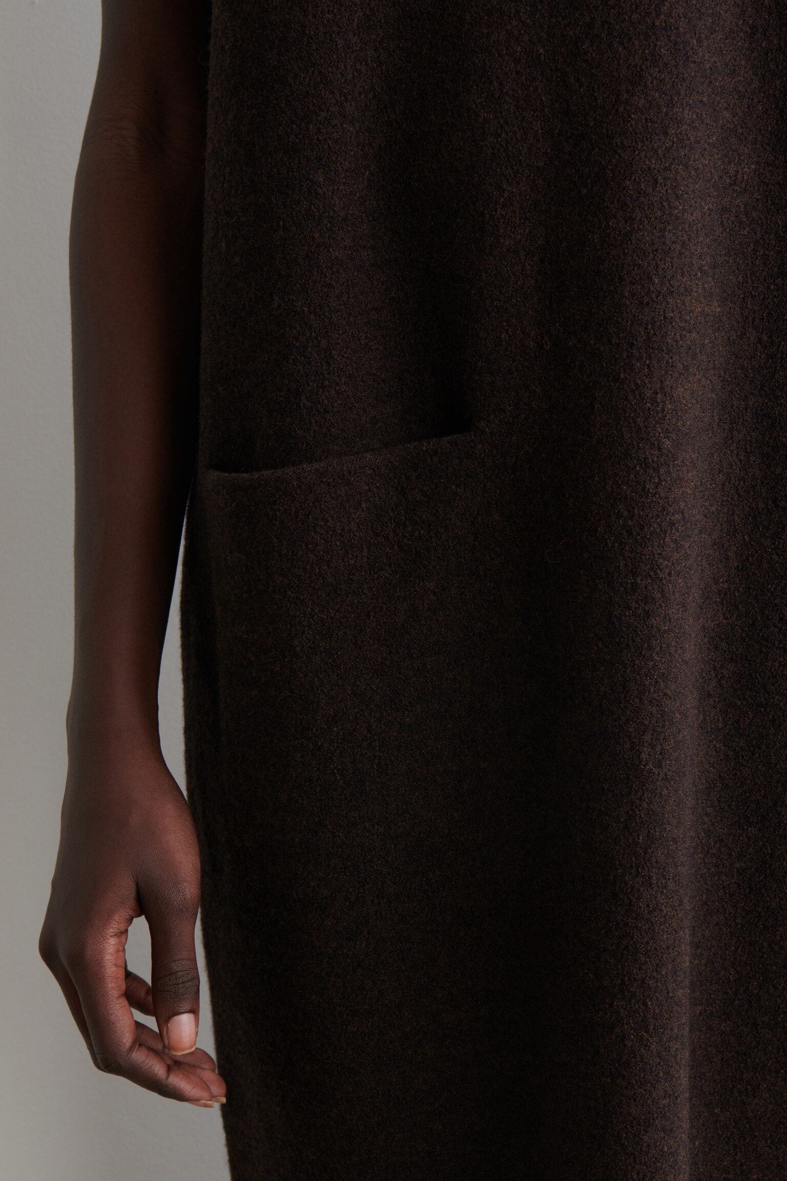 BOILED-WOOL MIDI DRESS - DARK BROWN/GREY MÉLANGE - 5