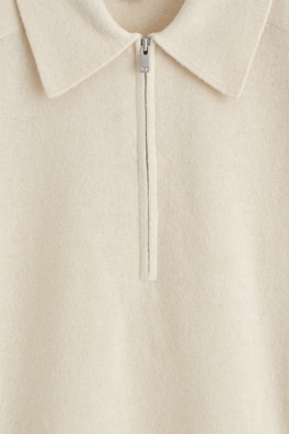 MERINO WOOL-YAK ZIP-UP POLO SHIRT — WHITE 6