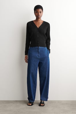 POINTELLE-KNIT COTTON CARDIGAN — BLACK 2