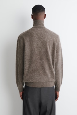 BRUSHED PURE CASHMERE ZIP-UP SWEATER — BROWN 5