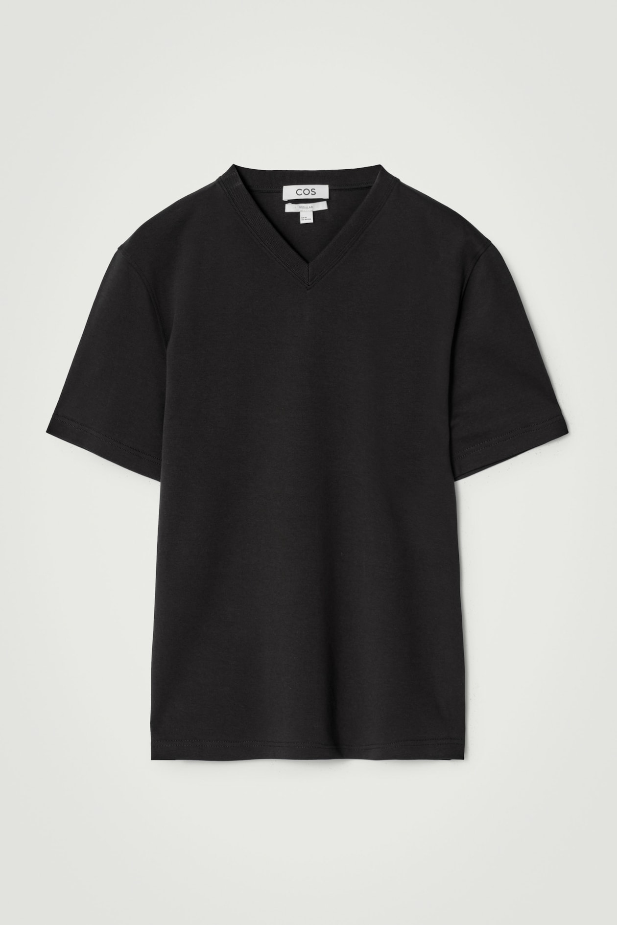 INTERLOCK COTTON V-NECK T-SHIRT — BLACK