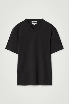 INTERLOCK COTTON V-NECK T-SHIRT — BLACK 2