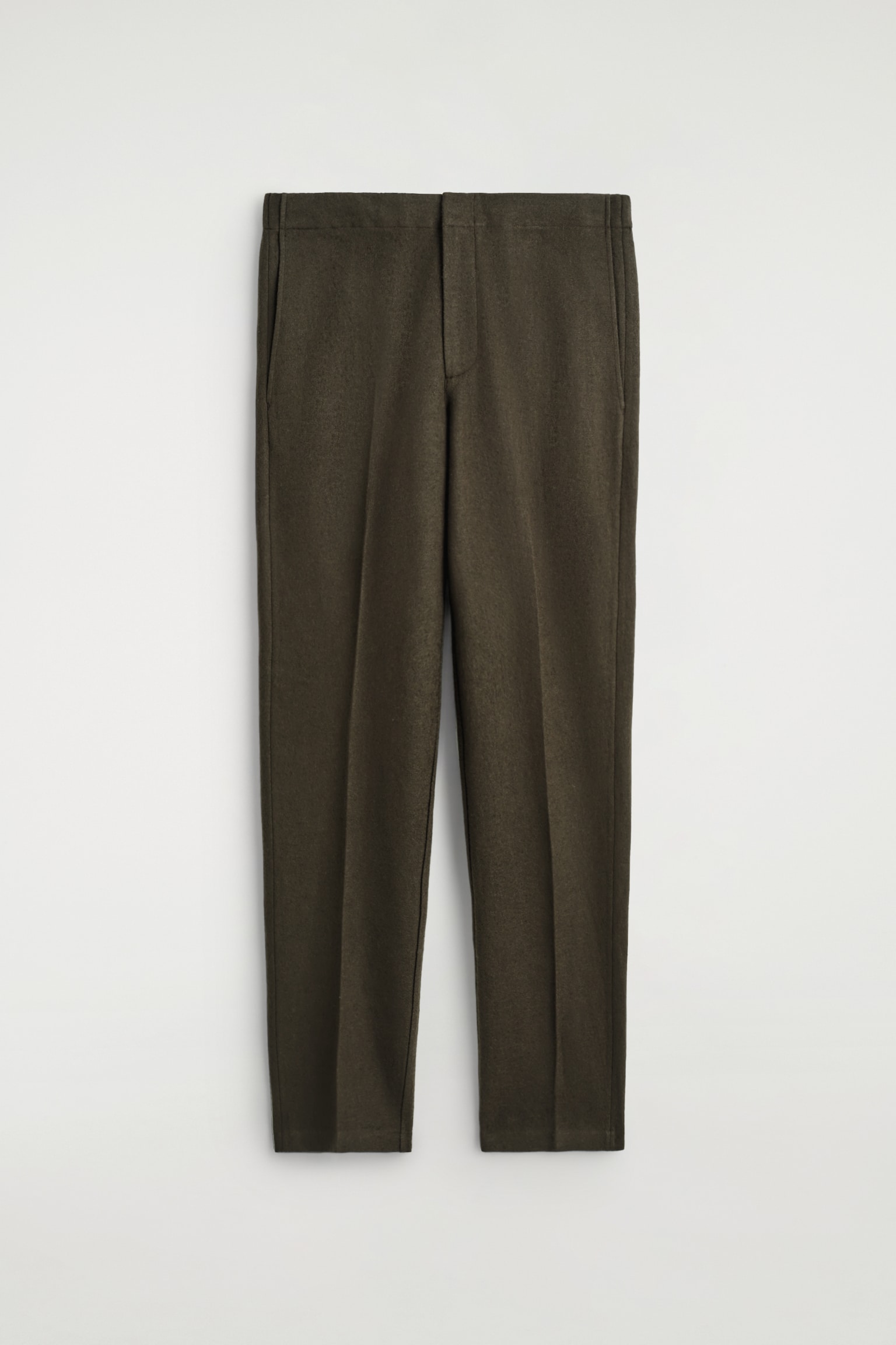 ELASTICATED BOILED-WOOL TROUSERS - DARK KHAKI/DARK BROWN/BLACK - 2
