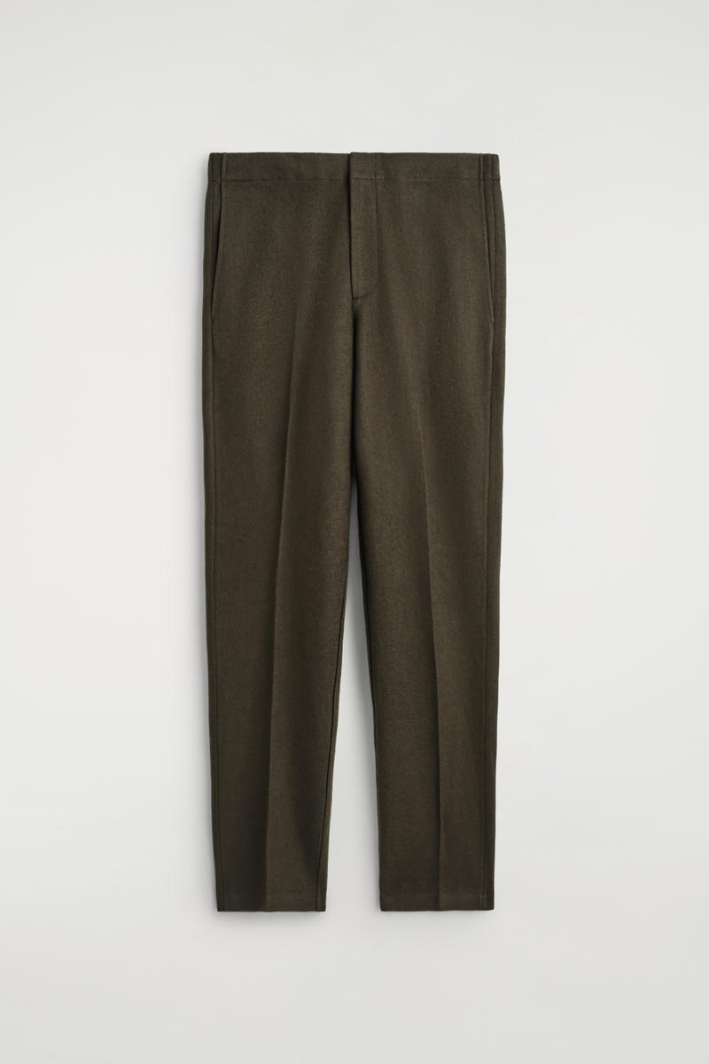 Cos Elasticated Boiled-wool Trousers In Green