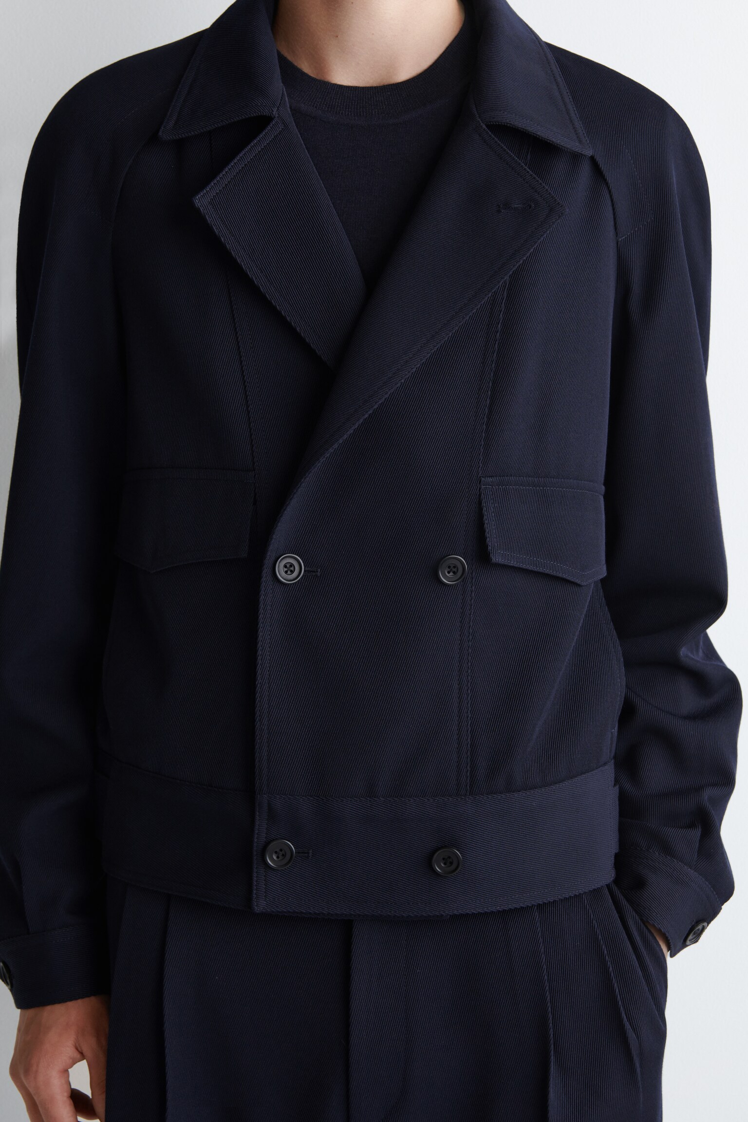 CHAQUETA DE MEZCLA DE LANA DE BOTONADURA CRUZADA - AZUL MARINO - 8