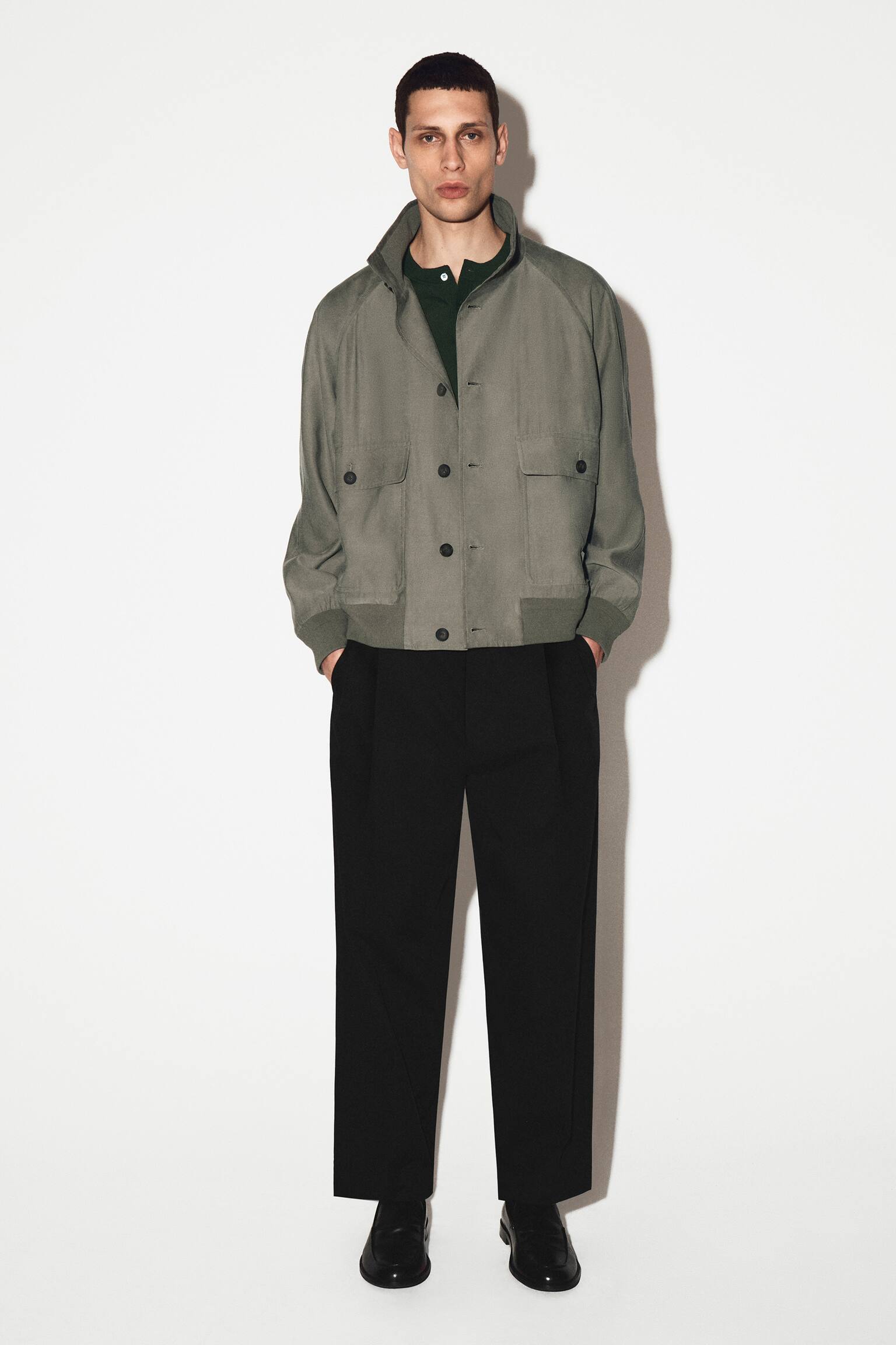 PANTALON FUSEAU DÉCONTRACTÉ À PLIS - NOIR/KAKI - 7