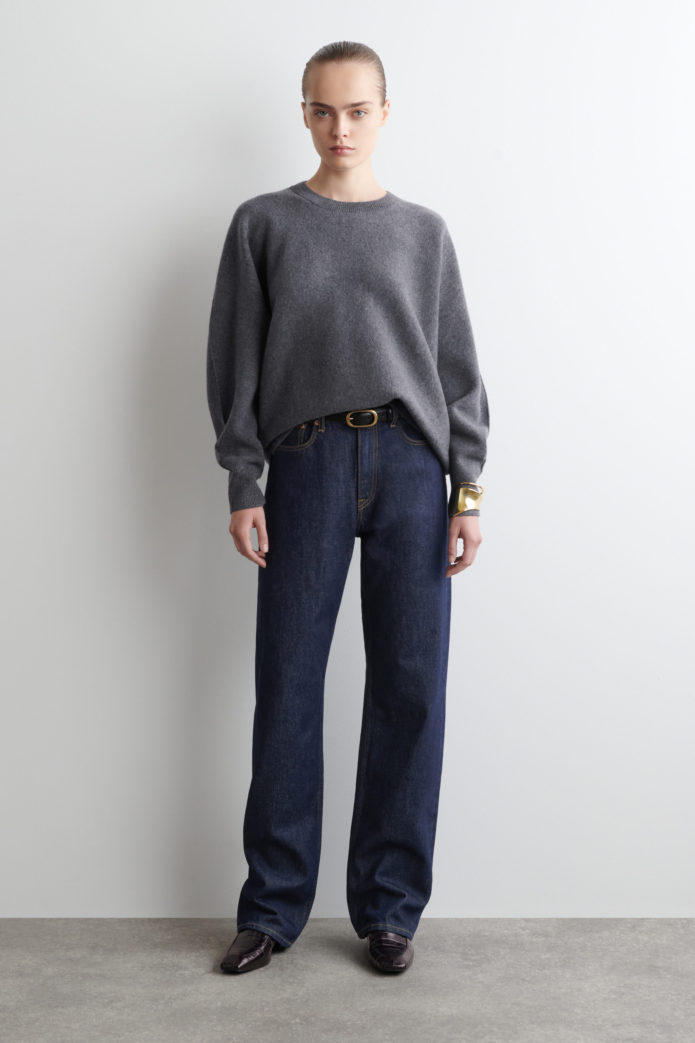 トップス COS Knit SPARKLY RIBBED-KNIT SHIRT - DARK GREY | COS