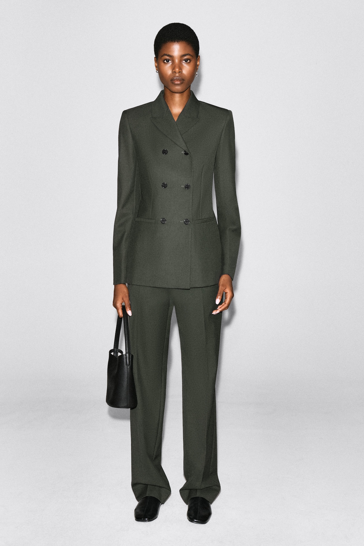 WOOL-BLEND DOUBLE-BREASTED BLAZER — KHAKI