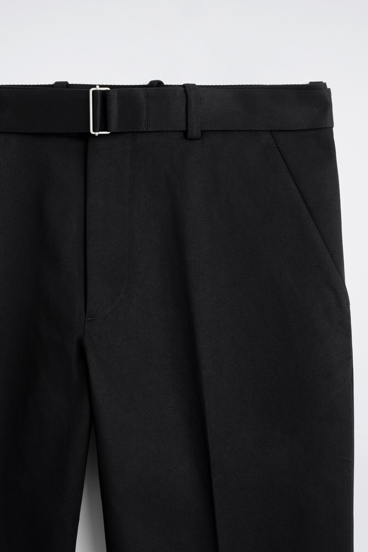 Katoenen broek met ceintuur, normale pasvorm en rechte pijpen - ZWART - 5