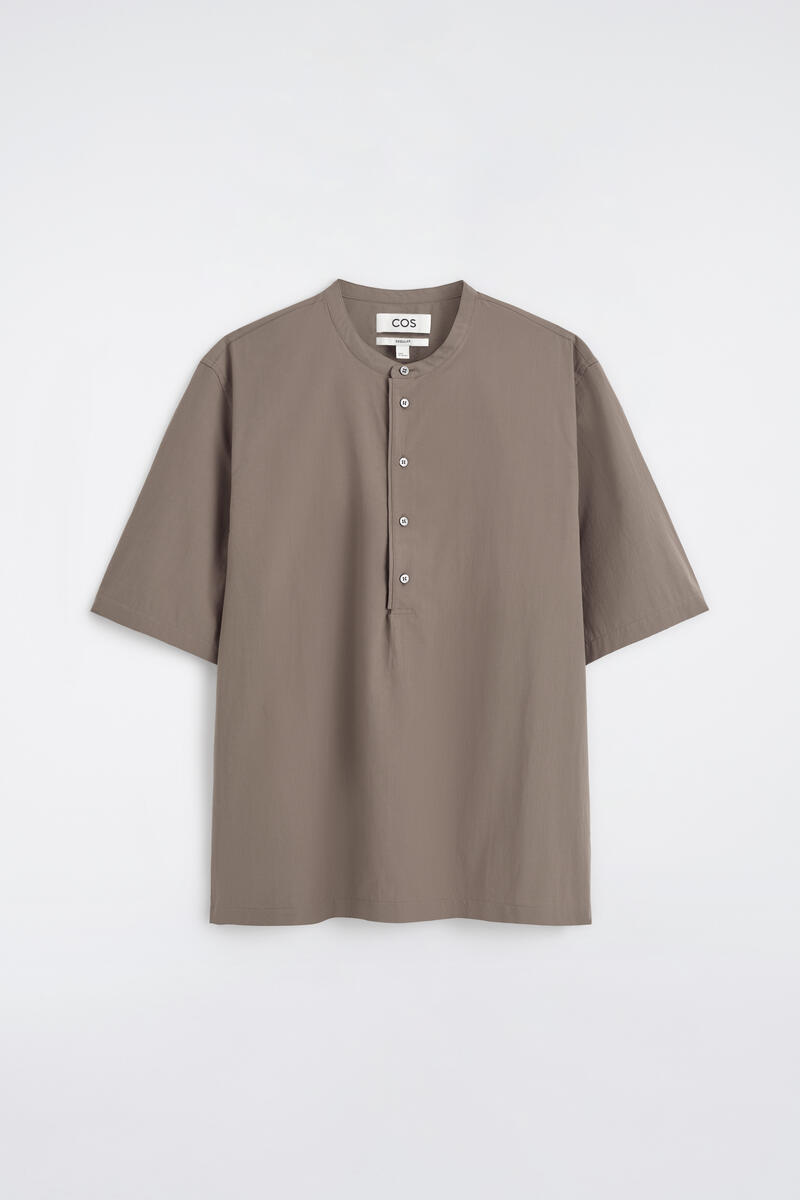 Cotton Henley Shirt in Beige