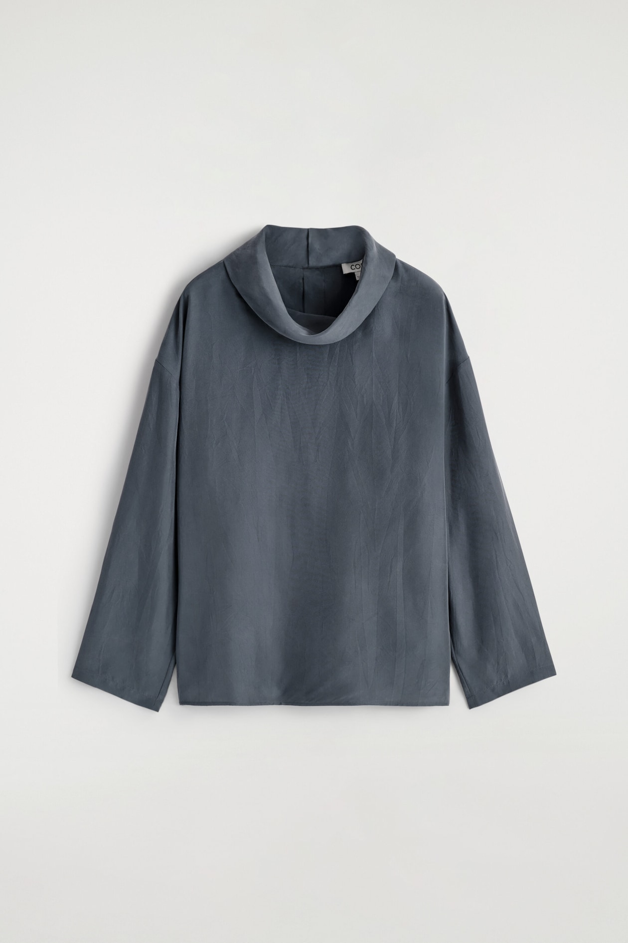 WASHED-SILK MOCK-NECK TOP — BLUE