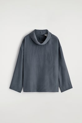 WASHED-SILK MOCK-NECK TOP — BLUE 10