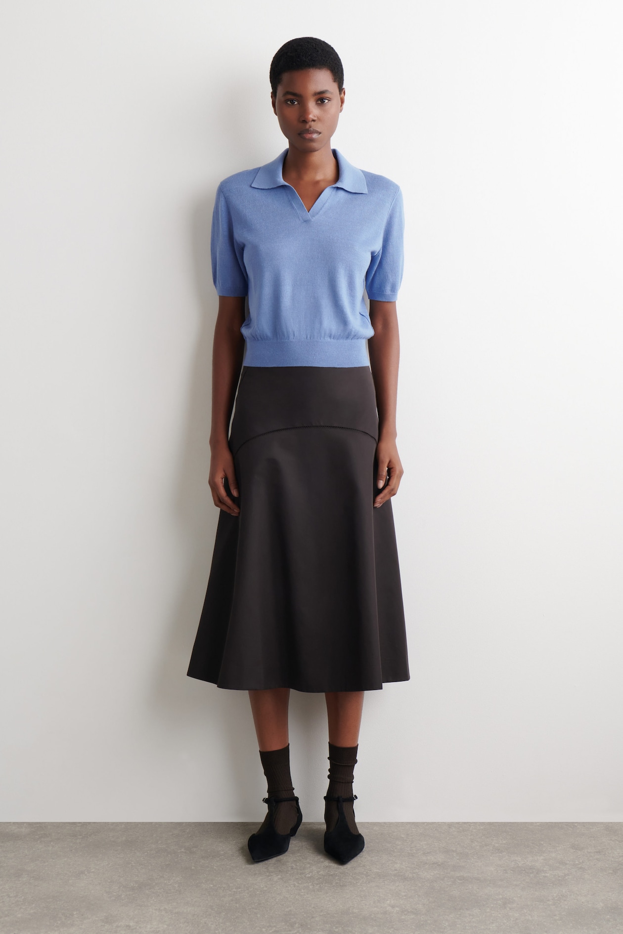 KNITTED LINEN-MERINO POLO SHIRT — BLUE