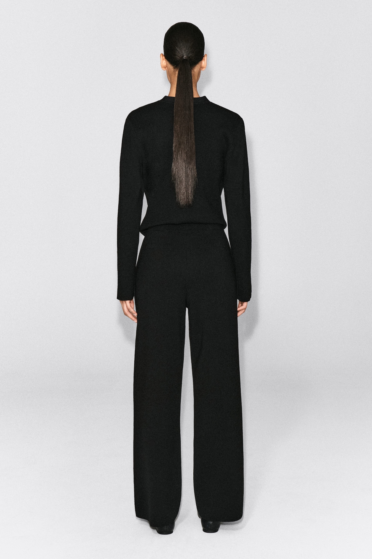MERINO WOOL BLEND STRAIGHT-LEG PANTS — BLACK