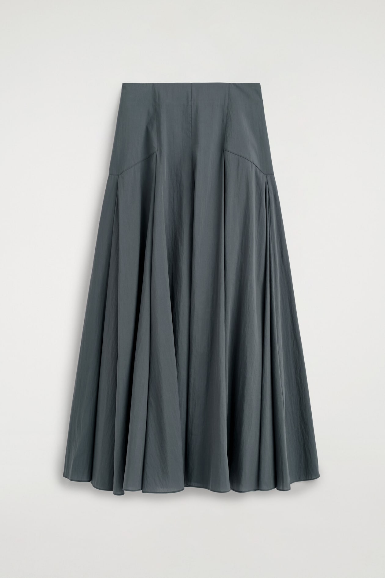 PANELLED A-LINE MAXI SKIRT — STEEL BLUE