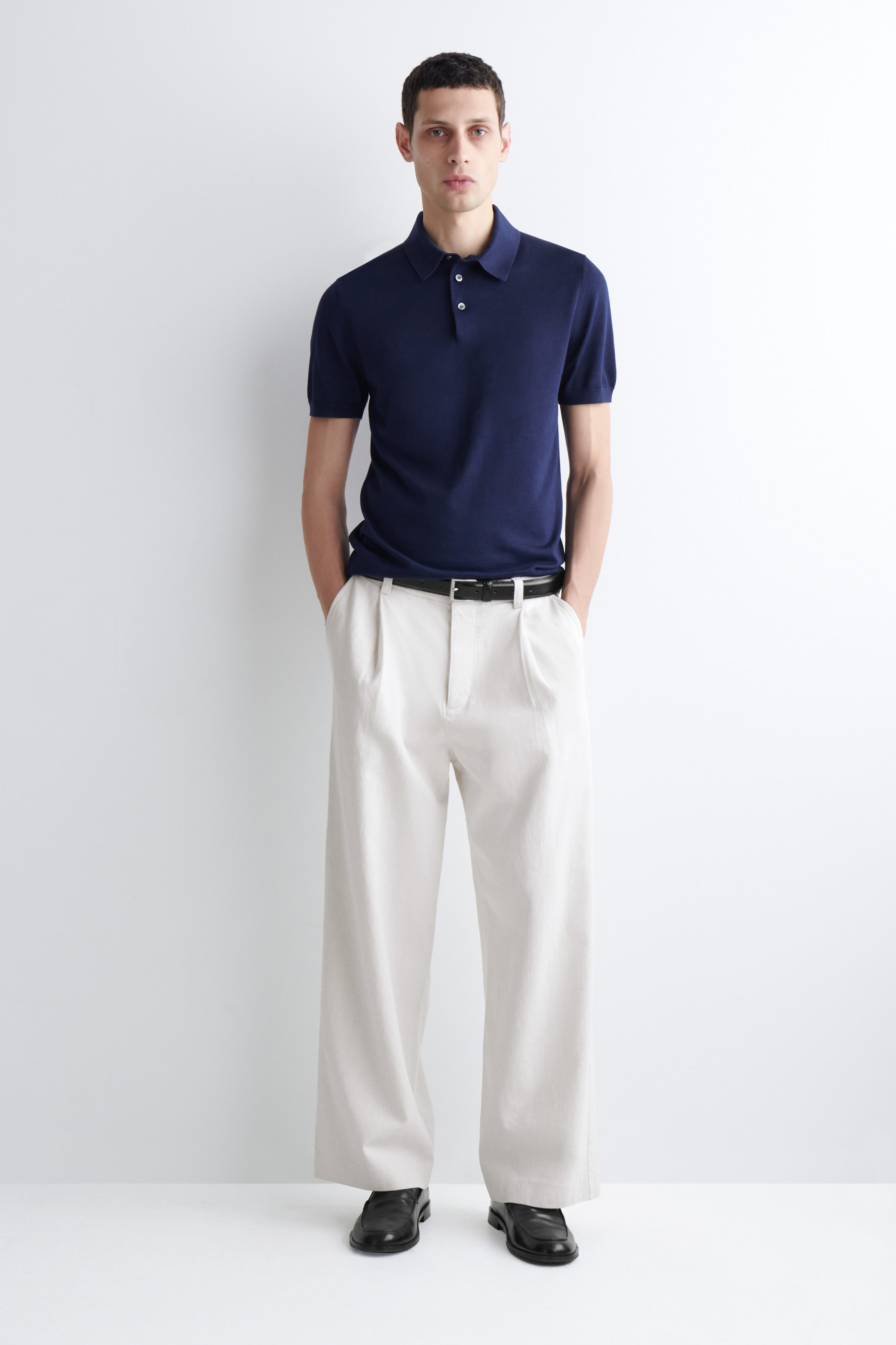 SLIM KNITTED SILK POLO SHIRT - thumbnail 2