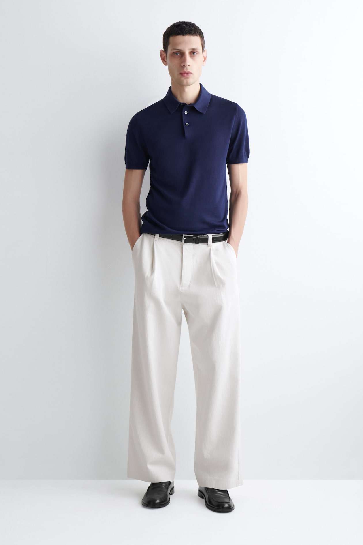 SLIM KNITTED SILK POLO SHIRT — BLUE