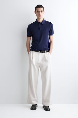 SLIM KNITTED SILK POLO SHIRT — BLUE 2
