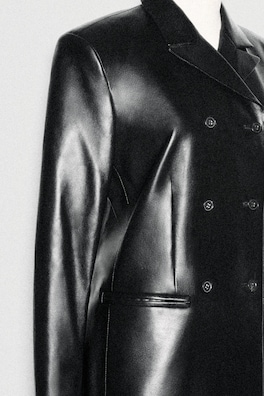 LEATHER DOUBLE-BREASTED BLAZER — BLACK 14