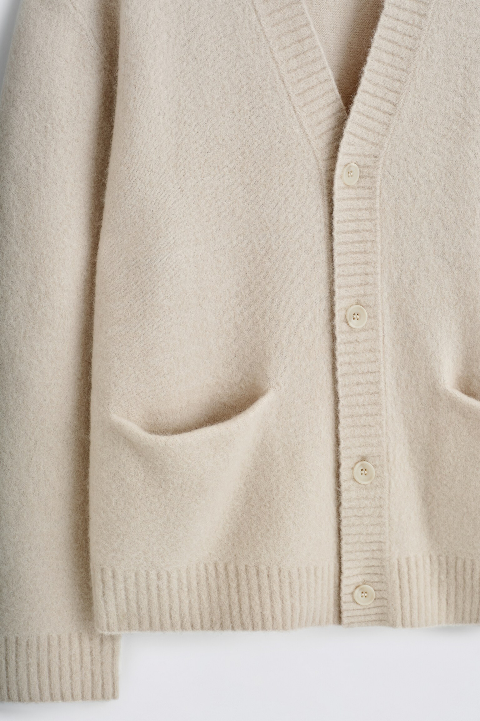 BRUSHED-WOOL V-NECK CARDIGAN - BEIGE/LIGHT BLUE - 4