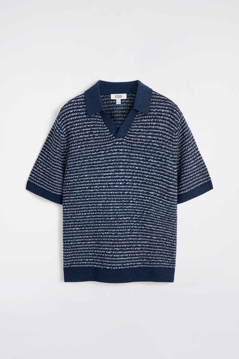 Striped Open-Knit Polo Shirt