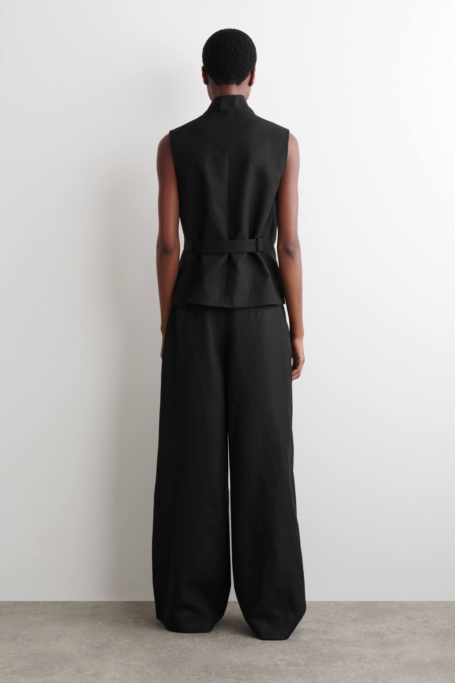 DOPASOWANE SPODNIE Z MIESZANKI Z LNEM - CZARNY MELANŻ/RDZAWOBRĄZOWY - 6