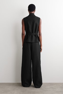 RELAXED LINEN-BLEND WIDE-LEG PANTS — BLACK MÉLANGE 3