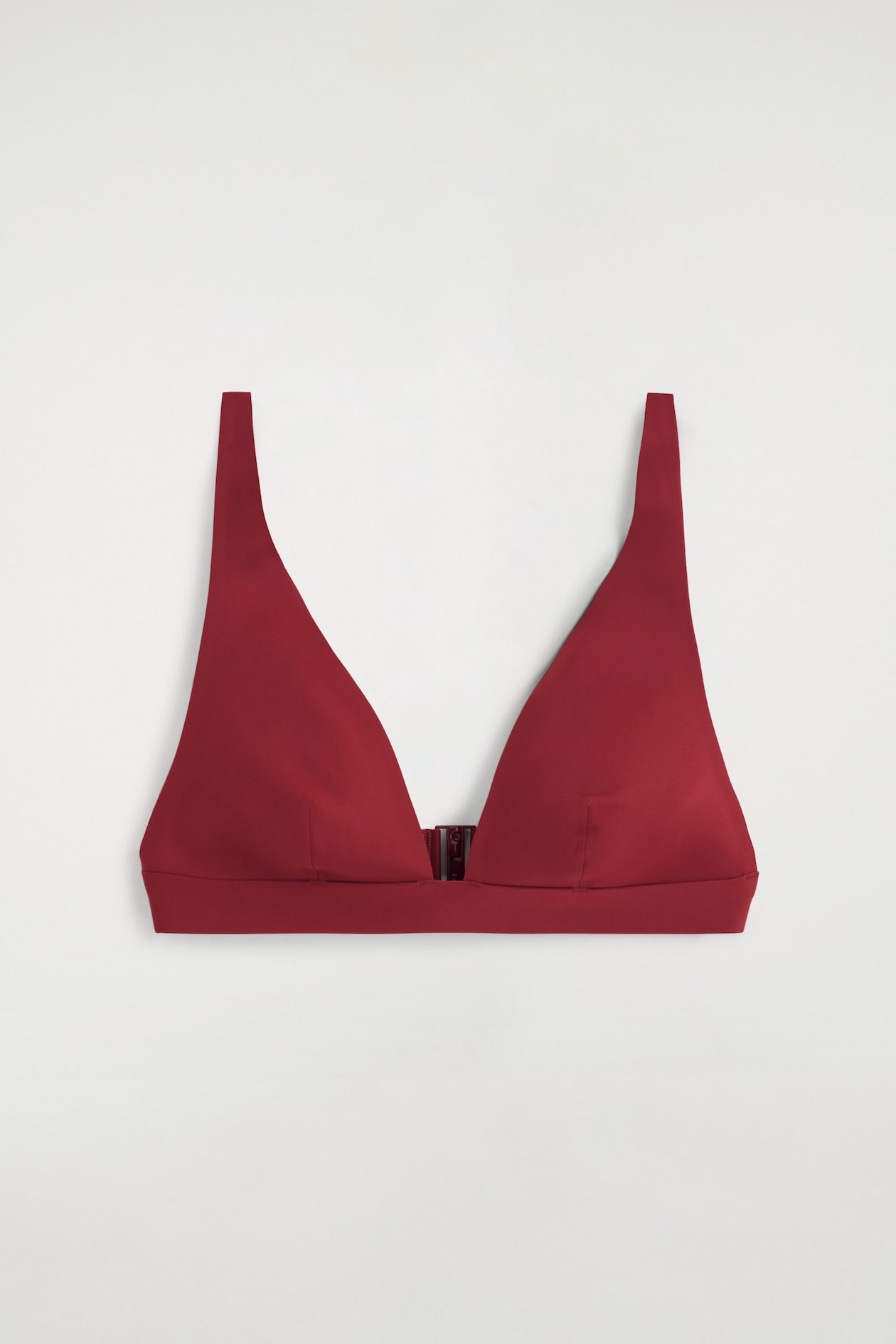 BONDED-SCUBA V-NECK BIKINI TOP — DARK RED
