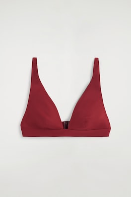 BONDED-SCUBA V-NECK BIKINI TOP — DARK RED 4