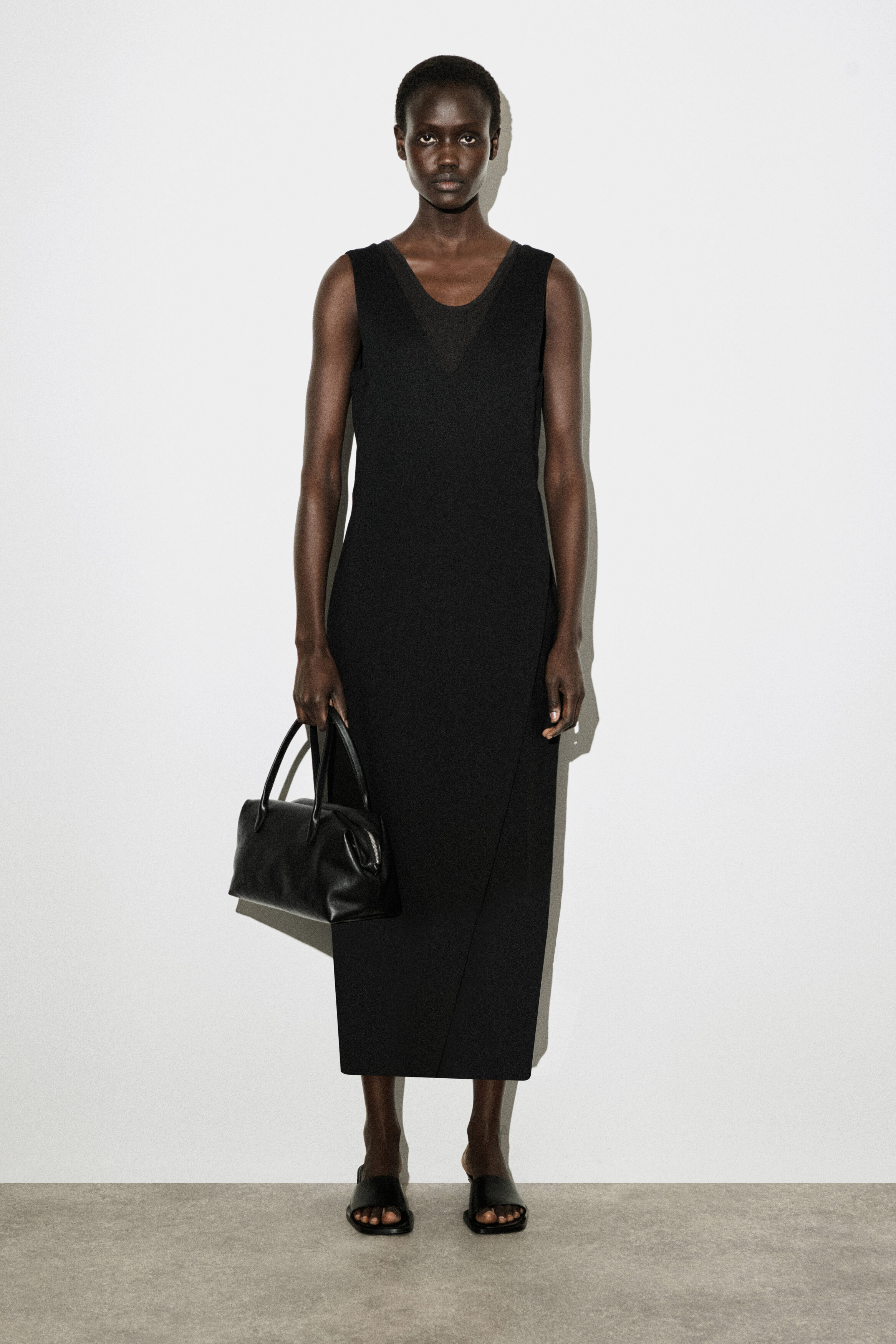 V-NECK WRAPPED MIDI DRESS - BLACK | COS CA