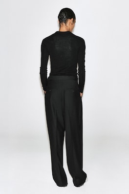 LACE-DETAIL WOOL TAPERED PANTS — BLACK 5