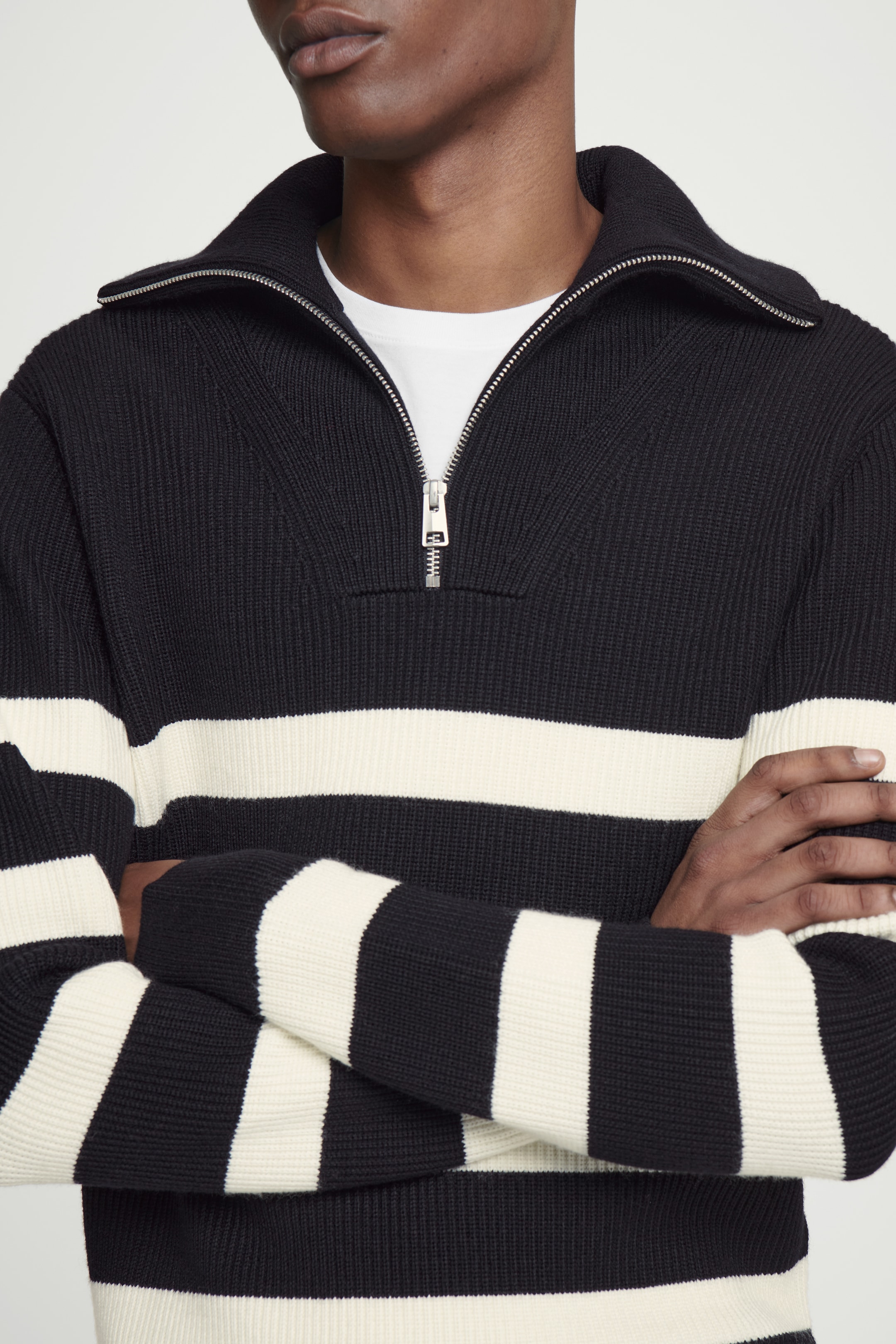 View larger image: MERINO WOOL HALF-ZIP JUMPER - BLACK / CREAM / STRIPED - Men | H&M GB 5