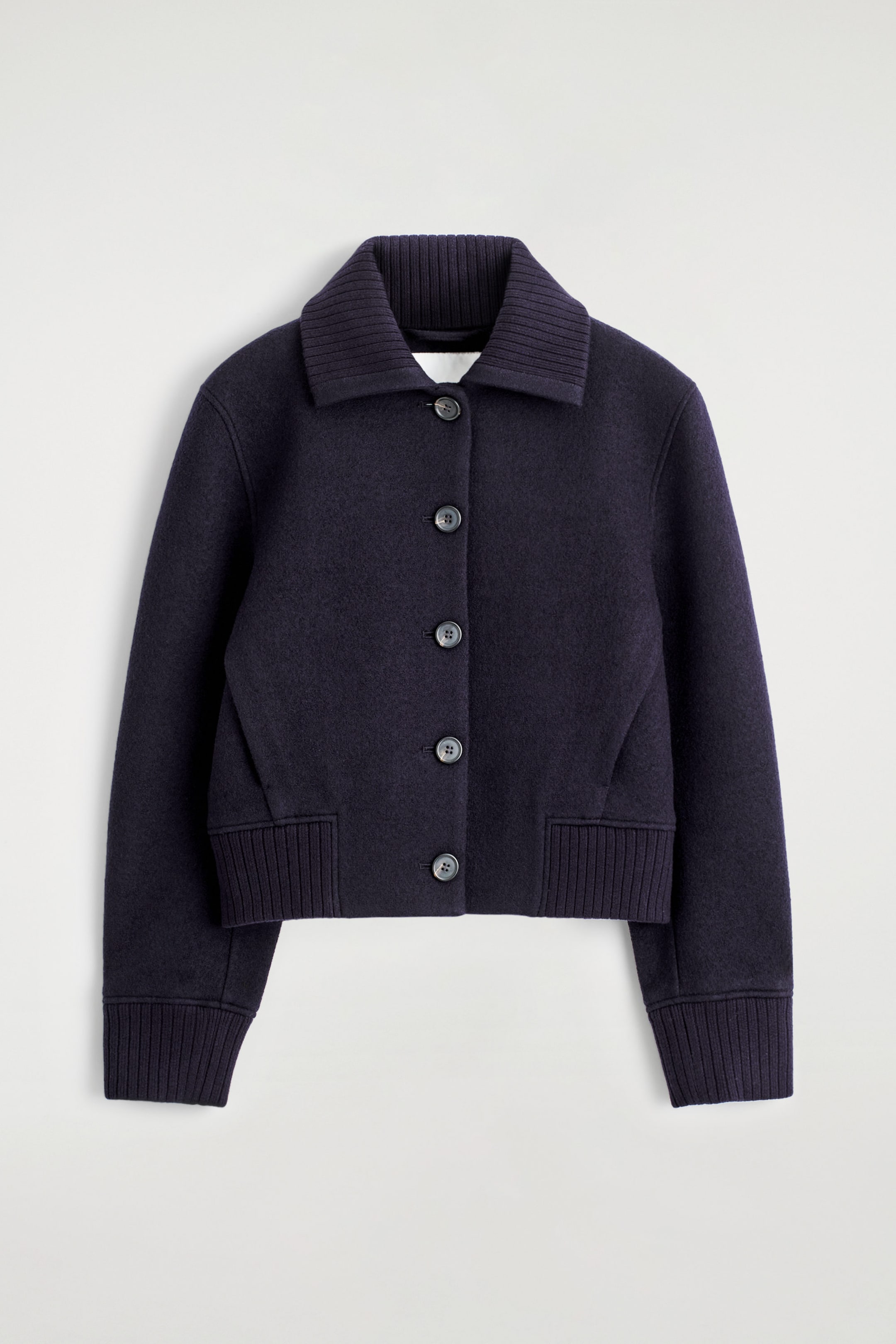 RIBBED-COLLAR BOILED MERINO WOOL JACKET