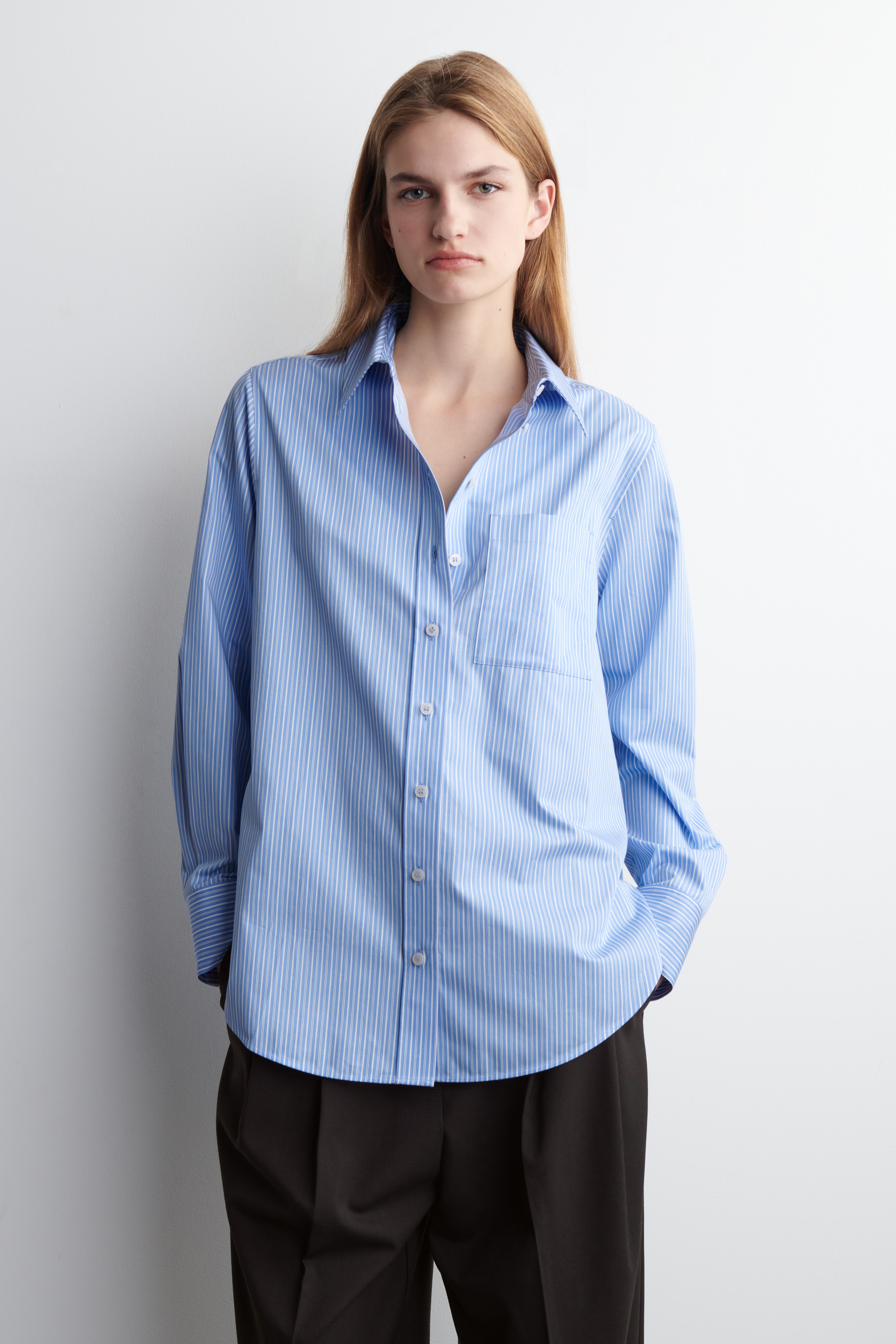 CAMICIA SARTORIALE IN COTONE PIMA - BLU / RIGHE