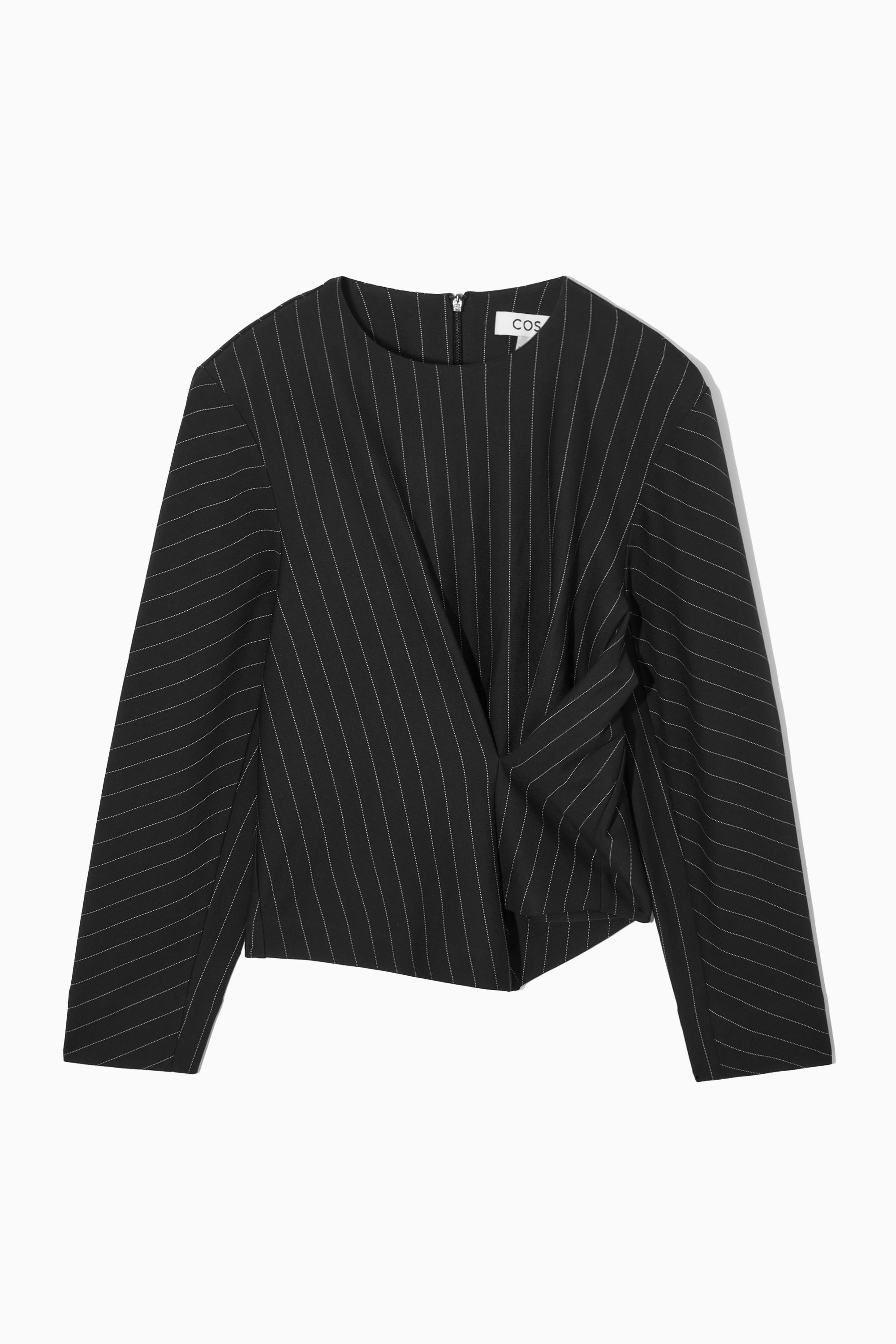 PINSTRIPED DRAPED TOP - BLACK / PINSTRIPED | COS