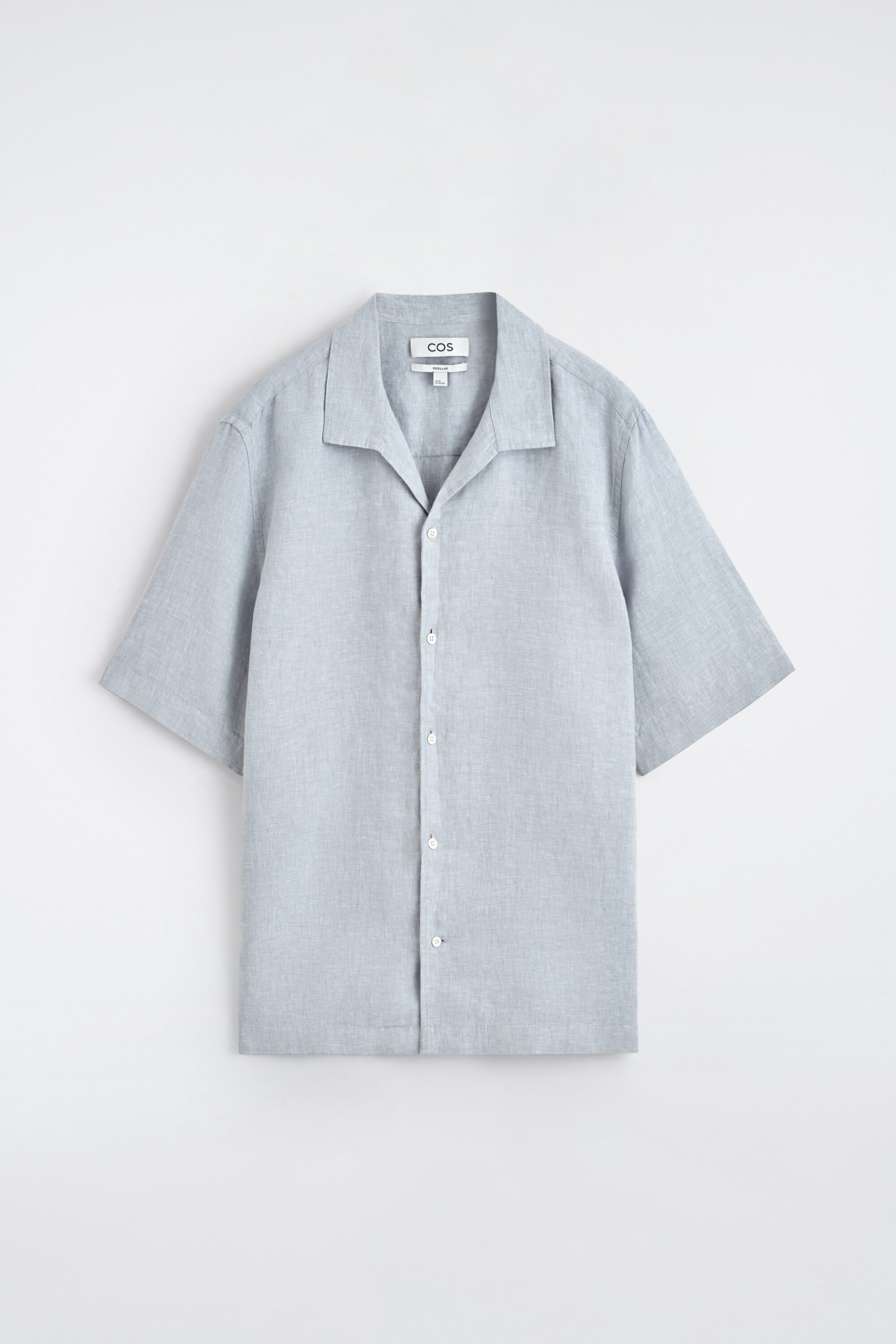 CAMP-COLLAR SHORT-SLEEVED LINEN SHIRT - DUSTY BLUE | COS DE
