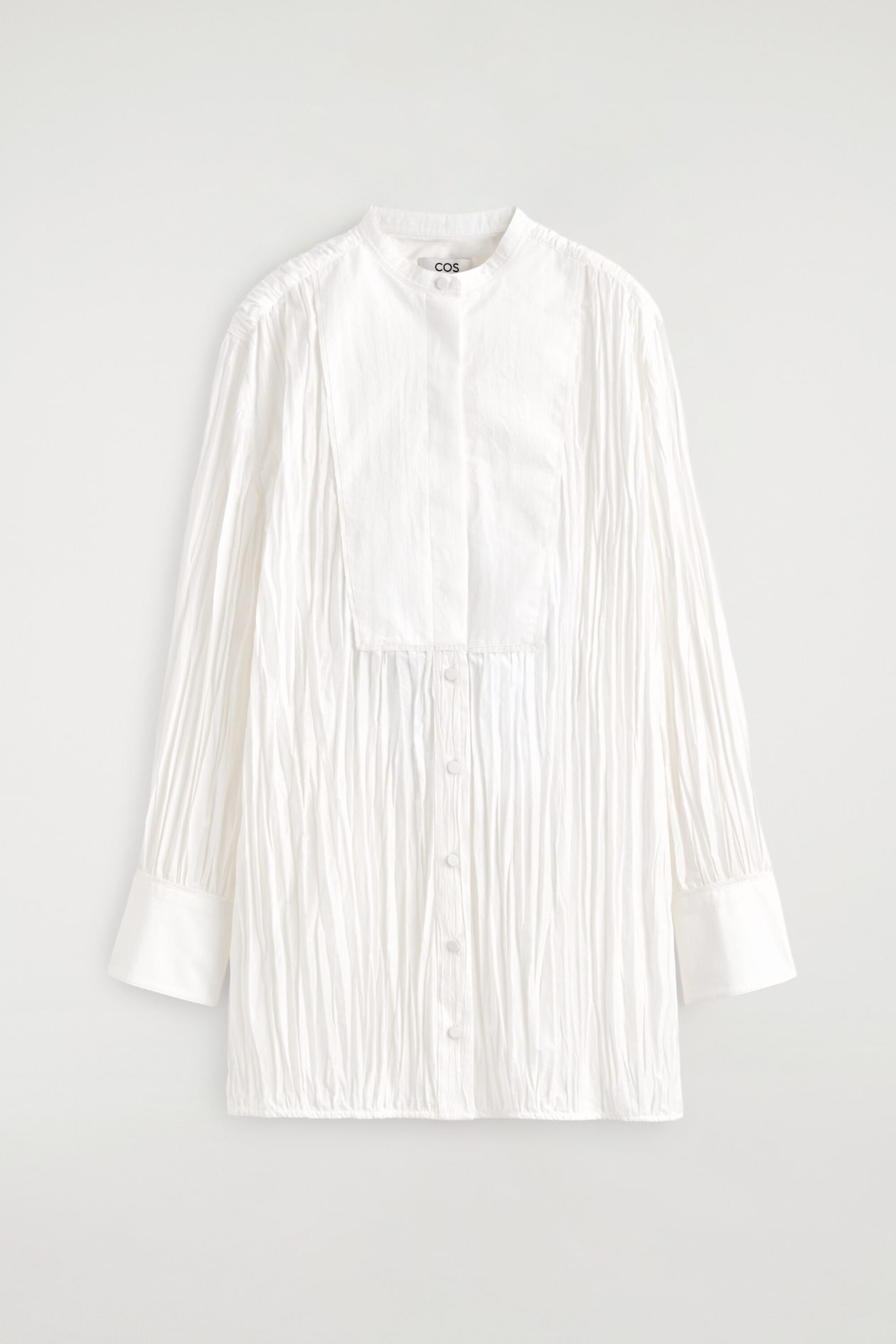 BIB-FRONT CRINKLED-COTTON SHIRT — WHITE